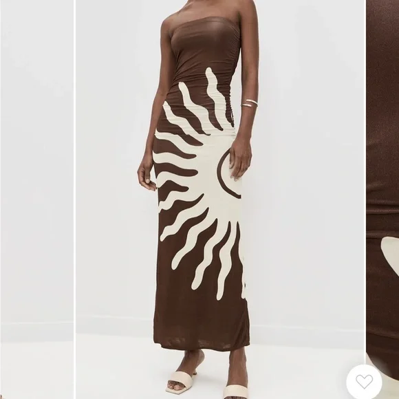 Revolve Cala de la Cruz Daphne Strapless Sunburst Mocca Maxi SideRuched Dress XS - Picture 7 of 8